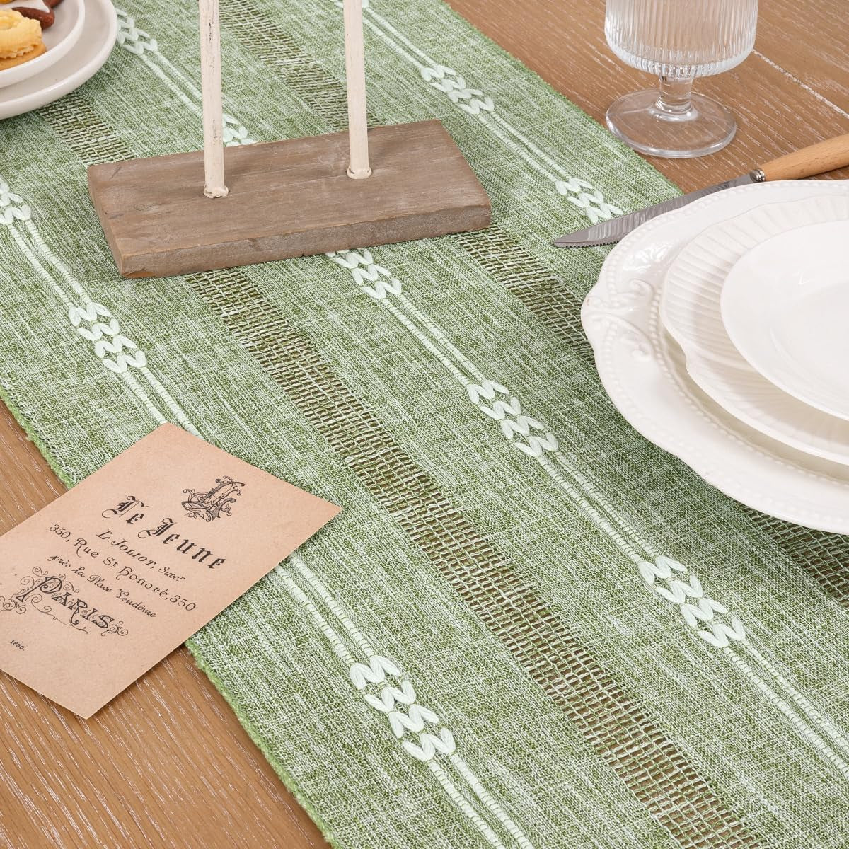 Farmhouse Table Runner 48 Inches Macrame Woven Coffee Table Runner Cotton Rustic Fall Thanksgivingtable Runner with Tassels for Boho Home Decor Dining Living Room 13X48 Inches Sage Green