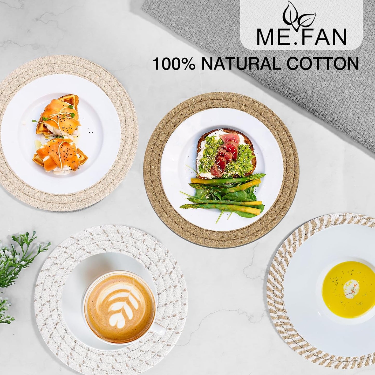 8 Inch Trivets for Hot Dishs, 8 Set Cotton Thread Weave Trivets for Hot Pans, Potholders, Large Coasters, Hot Pads, Hot Mats to Protect Desktop & Countertop, Kitchen Essentials Coffee