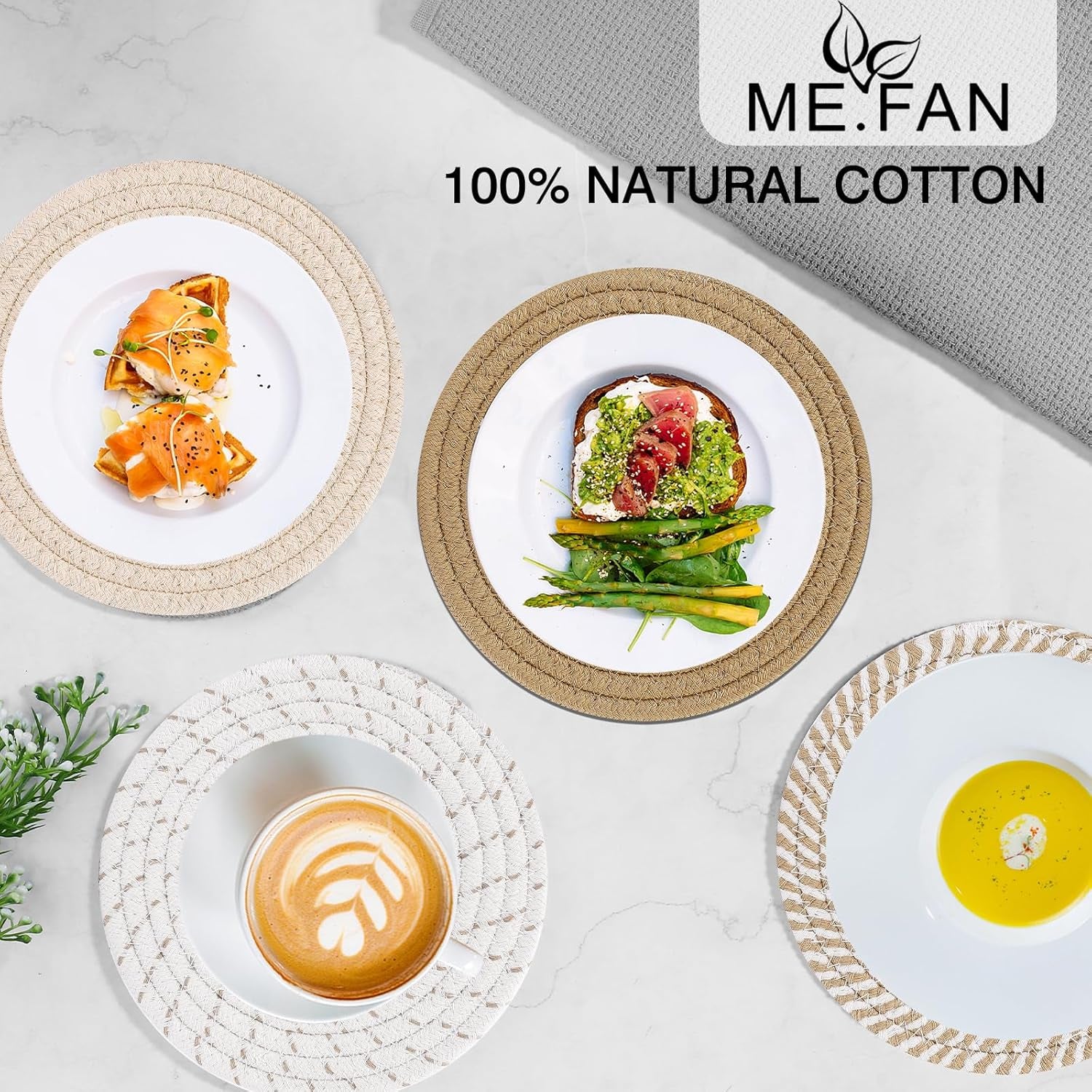 8 Inch Trivets for Hot Dishs, 8 Set Cotton Thread Weave Trivets for Hot Pans, Potholders, Large Coasters, Hot Pads, Hot Mats to Protect Desktop & Countertop, Kitchen Essentials Coffee