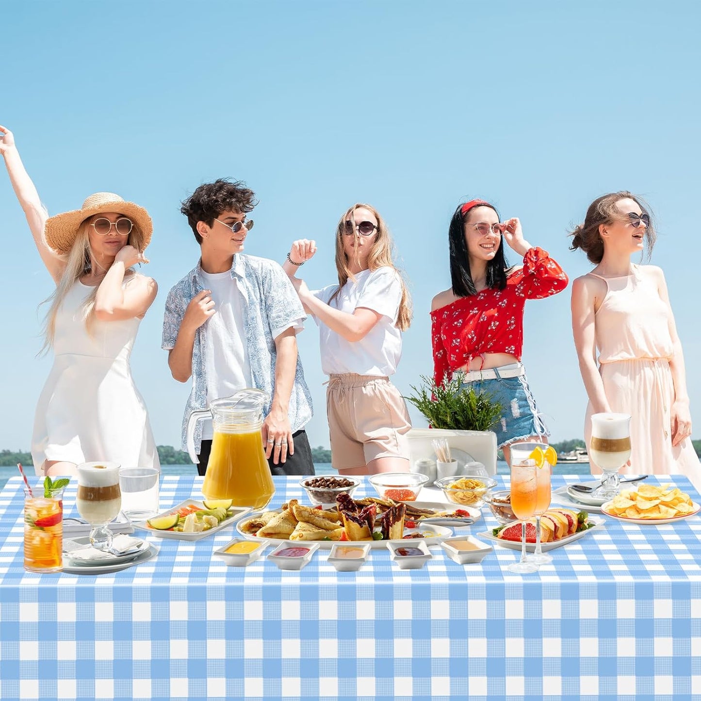 2 Pack Light Blue Gingham Rectangular Plastic Tablecloths, Blue and White Checkered Disposable Table Covers 54" X 108" for Birthday, Wedding, Bridal Shower, Outdoor Picnic Camping Parties