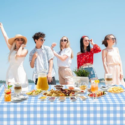 2 Pack Light Blue Gingham Rectangular Plastic Tablecloths, Blue and White Checkered Disposable Table Covers 54" X 108" for Birthday, Wedding, Bridal Shower, Outdoor Picnic Camping Parties