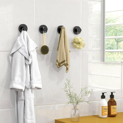 Suction Cup Hooks for Shower, Heavy Duty Towel Hooks for Bathroom Walls No Damage, Modern Shower Suction Hooks for Kitchen Wall, Glass, Mirror, Tile, Hanging Towels Robes, Black (2 Pack)