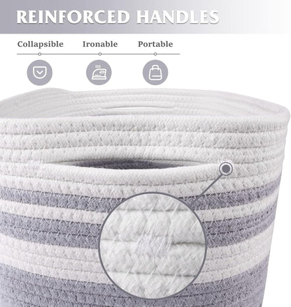 Storage Basket 3 Pack, Laundry, Blanket, Cotton Rope and Woven Baskets for Organizing, Toy Storage for Living Room, Laundry Room, Bedroom, Nursery, Grey