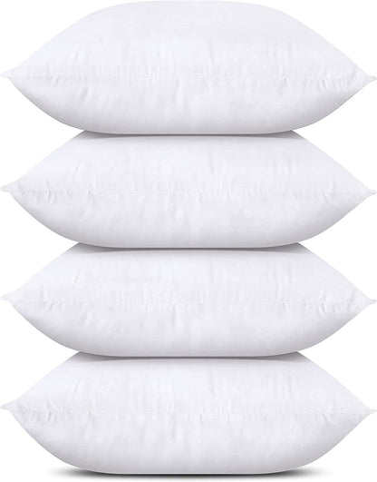 Throw Pillows (Set of 4, White), 18 X 18 Inches Pillows for Sofa, Bed and Couch Decorative Stuffer Pillow