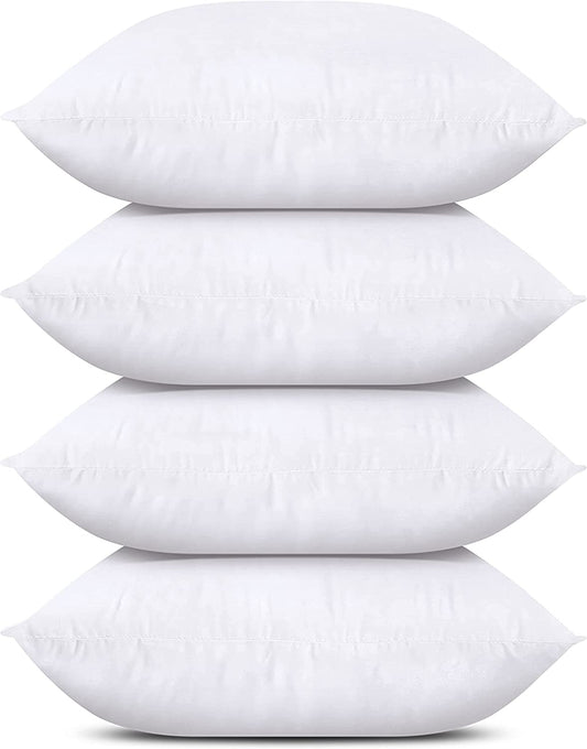 Throw Pillows (Set of 4, White), 18 X 18 Inches Pillows for Sofa, Bed and Couch Decorative Stuffer Pillow
