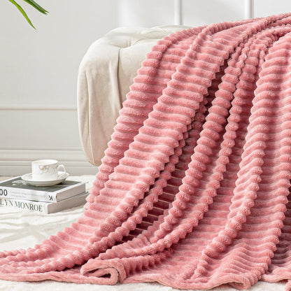 Fleece Throw Blanket for Couch – 3D Ribbed Jacquard Soft and Warm Decorative Fuzzy Blanket – Cozy, Fluffy, Plush Lightweight Pink Throw Blankets for Bed, Sofa, 50X60 Inches