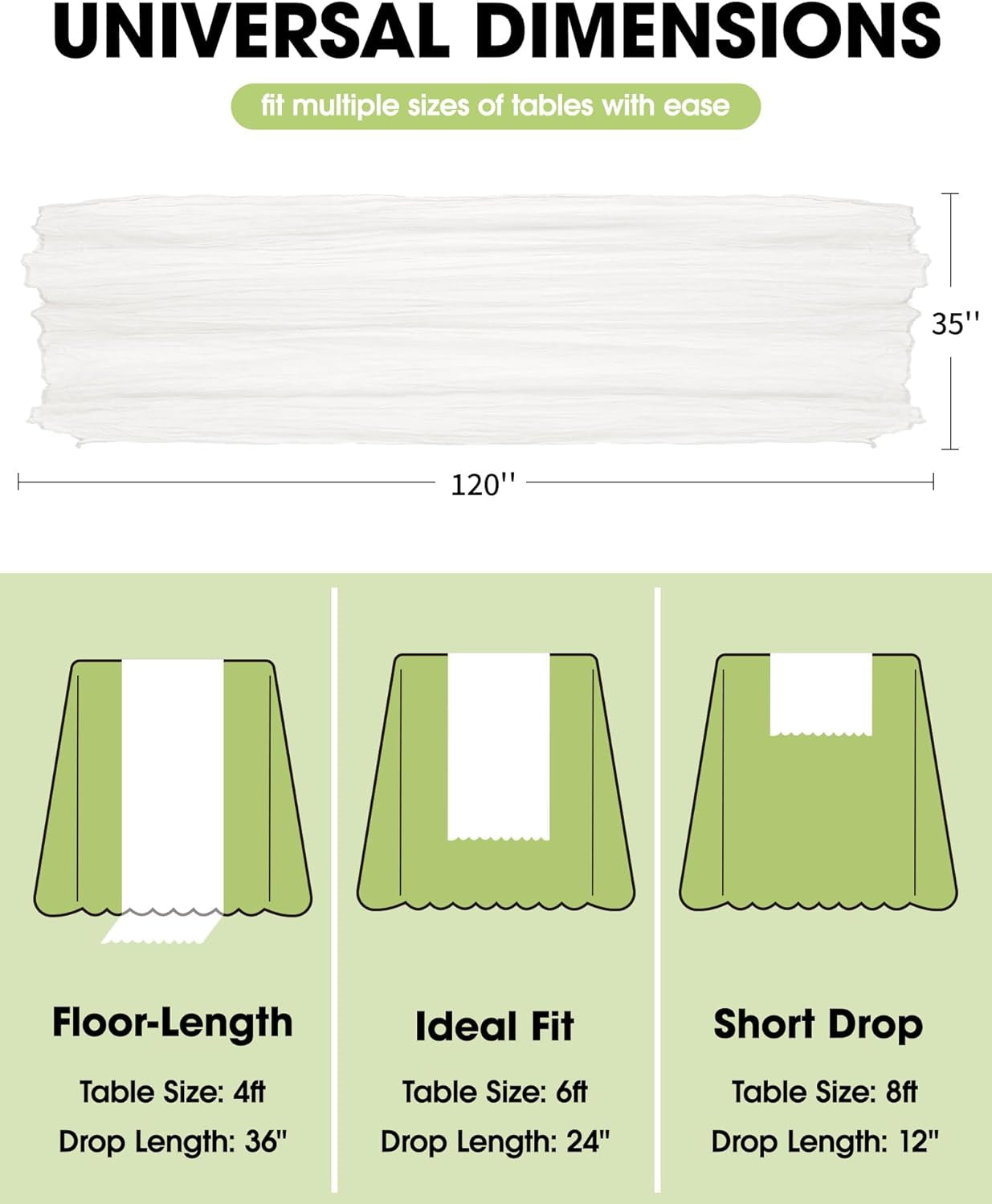 2-Pack Cheese Cloths Table Runner, 120'' Boho Table Cloth Decorations for Party, Baby Shower, Wedding and Farmhouse, Fabric Room Decor, Ivory