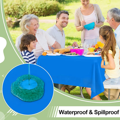 6 Packs Disposable Plastic Table Cloth, 54 X 108 Inch Waterproof Rectangle Tablecloth, Leakproof & Sturdy Decorative Table Covers for Picnic, Party and Outdoor, Blue