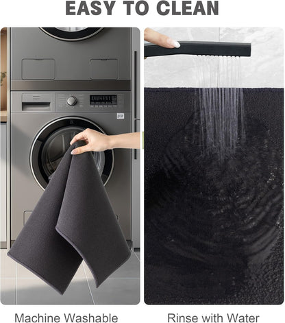 2-Piece Ultra Thin Bathroom Rug Set, Absorbent Quick-Dry Non-Slip Floor Mats for Under Door Use, Machine Washable (Dark Grey)