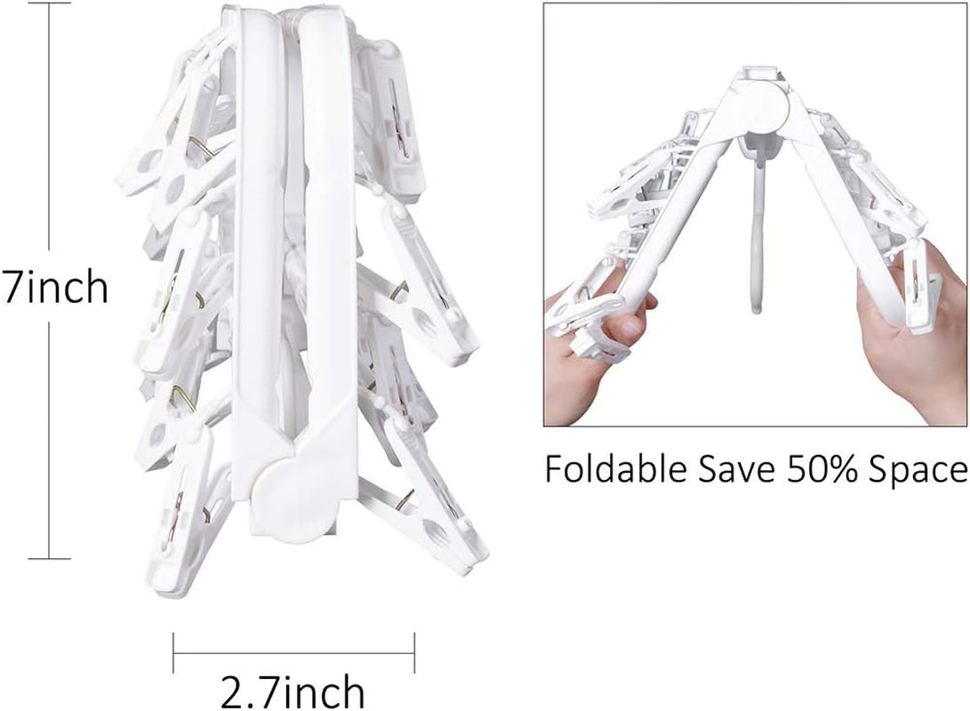 Foldable Clip Hangers with 26 Drying Clips, Underwear Hanger with Clips, Plastic Laundry Clip and Drip Drying Hanger for Socks, Bras, Lingerie, Clothes, Sturdy, White