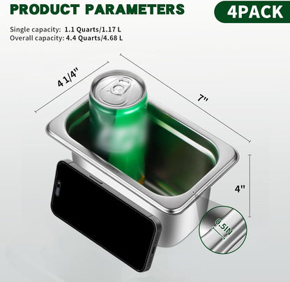 Hotel Pan with Lid 1/9 Size - 4" Deep 4 Packs Stainless Steel Food Pan for Steam Table, Commercial Restaurant, anti Jam, Buffet