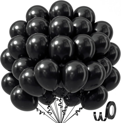 Black Balloons 12 Inch, Black Latex Balloons 50Pcs Party Balloons for Graduation Halloween Birthday Party Decorations