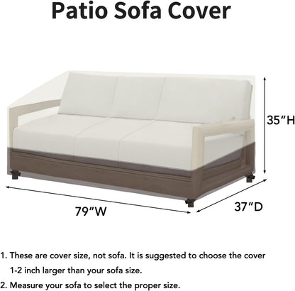 Patio Sofa Cover UV Resistant Outdoor Couch Cover Bicolor Patio 3-Seater Bench Cover Waterproof Outdoor Furniture Cover with Reflective Hemming (79Wx37Dx35H Inch, Beige/Brown)