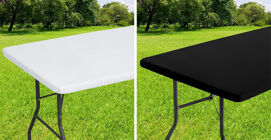 Waterproof Fitted Vinyl Tablecloth, 6FT Table Cover in Black and 6FT Table Cover in White, 2 Item Bundle