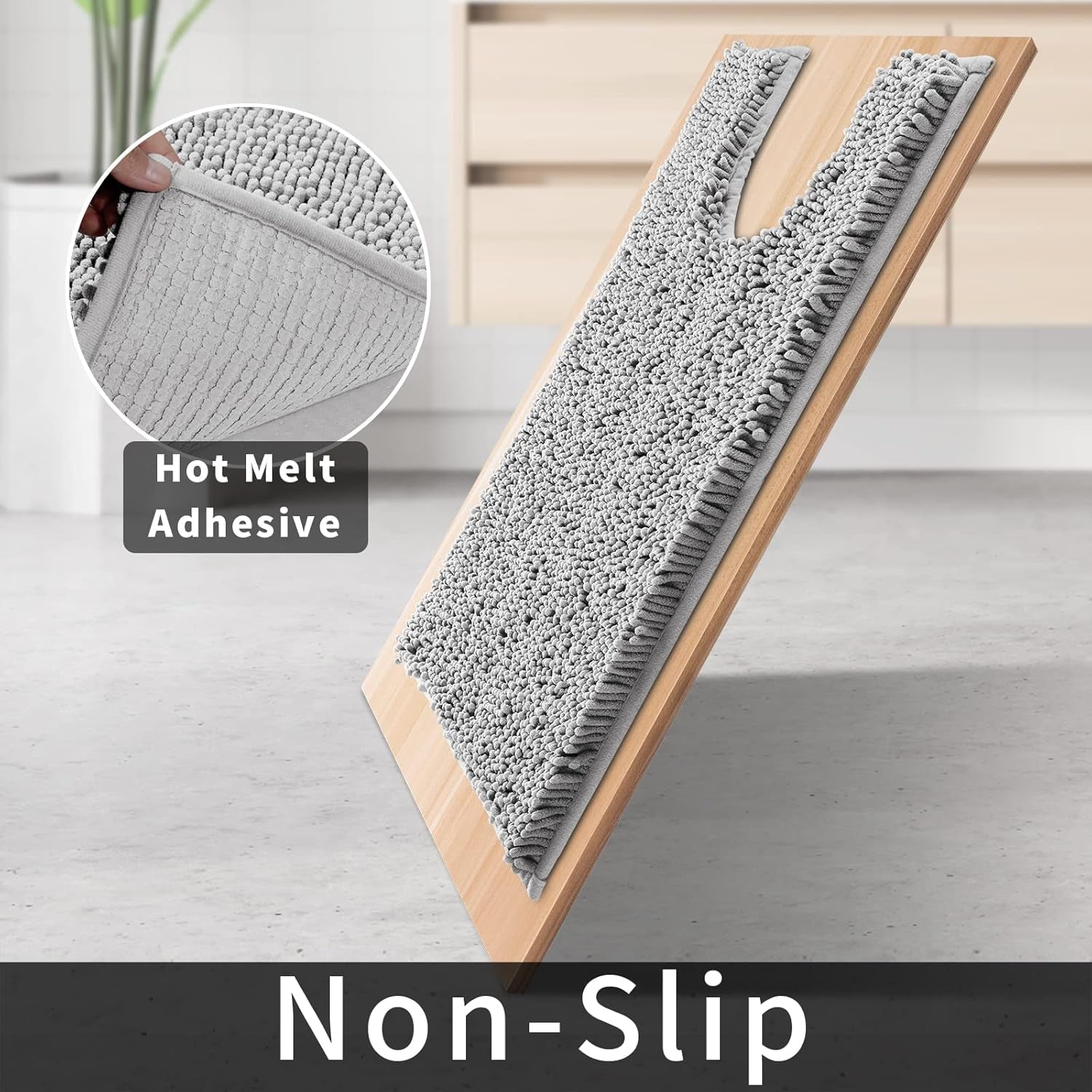 Luxury Shaggy Toilet Bath Mat U-Shaped Contour Rugs for Bathroom, 24.4 X 20.4 Inches, Soft and Comfortable, Maximum Absorbent, Dry Quickly, Non-Slip, Machine-Washable,Grey