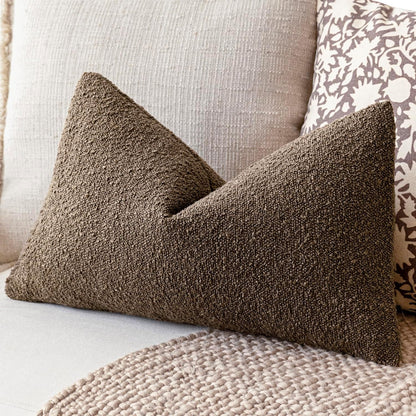 Pack of 2 Textured Boucle Throw Pillow Covers Accent Solid Decorative Lumbar Pillow Cases Cozy Soft Couch Cushion Case for Chair Sofa Bedroom Living Room Home Decor 12X20 Inch Light Brown