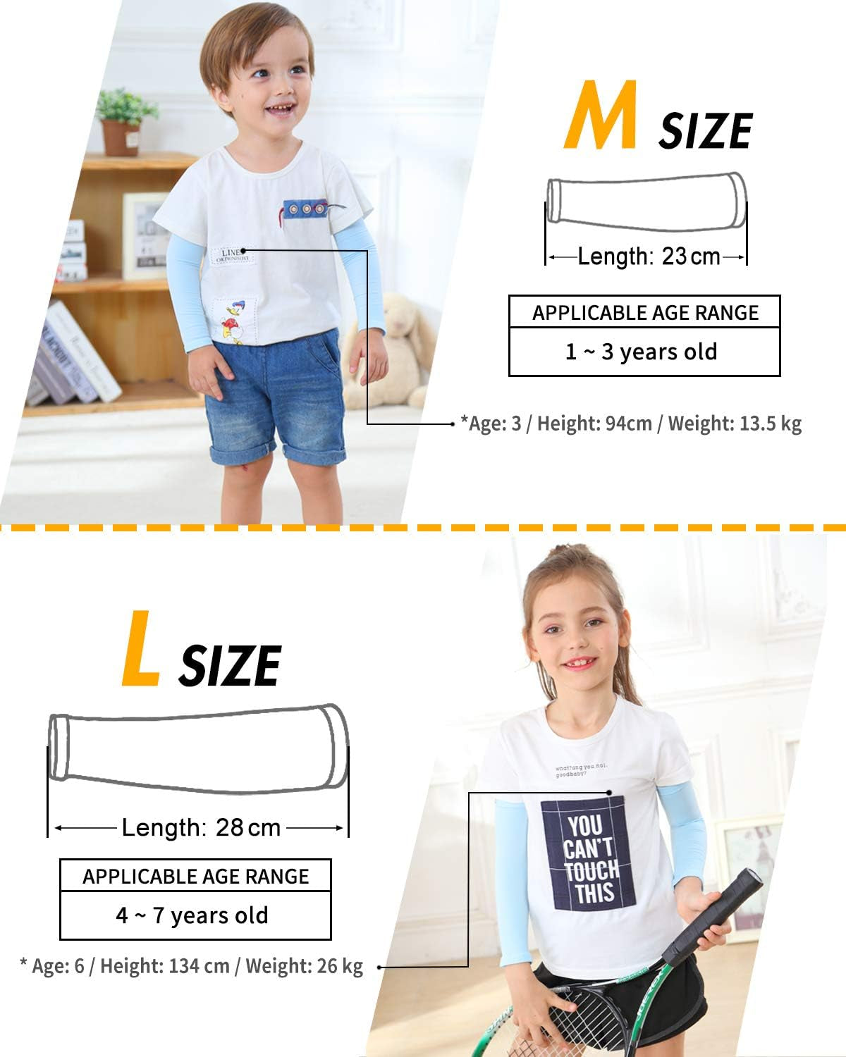 Arm Sleeves for Kids Child Toddlers, Age 1-7, UV Sun Protection, Cooling Sleeves to Cover Arms