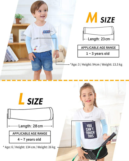 Arm Sleeves for Kids Child Toddlers, Age 1-7, UV Sun Protection, Cooling Sleeves to Cover Arms