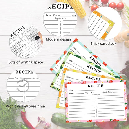 72 Blank Recipe Cards for Bridal Shower and Wedding - 4X6 Double Sided, 4 Fruit Design