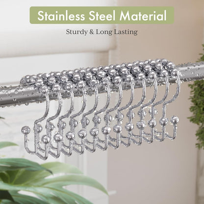 Shower Curtain Hooks Rings, Rust-Resistant Stainless Steel Double Shower Curtain Hooks, Shower Hooks for Shower Curtain and Liner Bathroom, Set of 12, Chrome