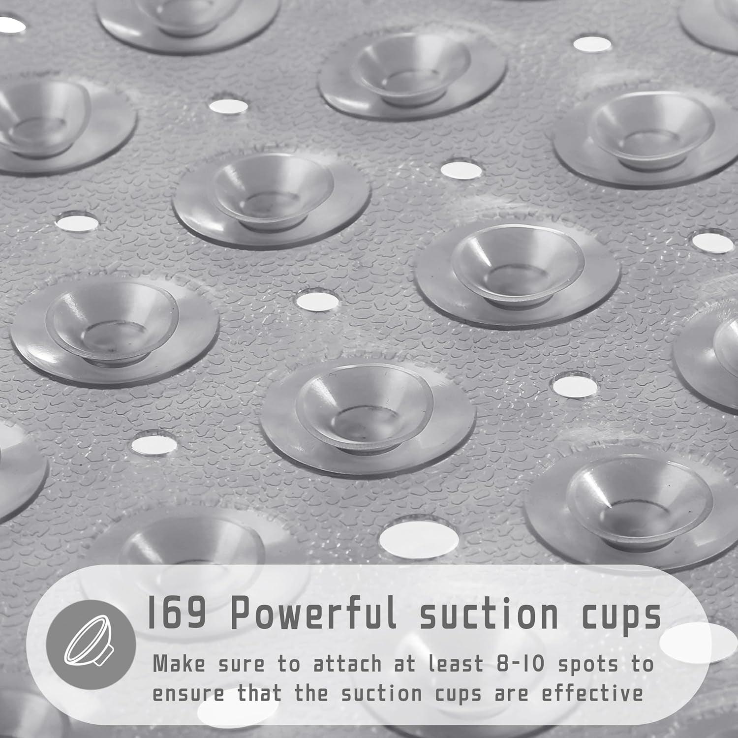 Shower Bathtub Mat Non Slip, 21X21 Inch, Soft Square Bath for Tub with Suction Cups and Drain Holes, Stall Floor Mats Bathroom, Machine Washable, Bathroom Accessories, Clear Gray