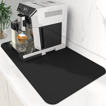 Coffee Mat Super Absorbent Dish Drying Mat Coffee Bar Accessories Match with Machine Large Drying Mats for Kitchen Counter 12" W X 19" L, Black
