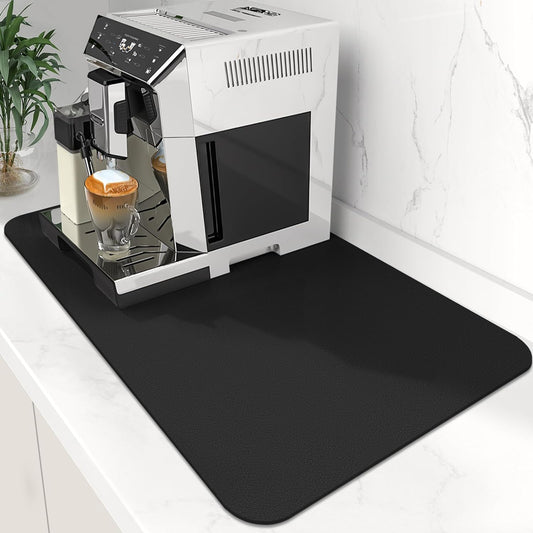 Coffee Mat Super Absorbent Dish Drying Mat Coffee Bar Accessories Match with Machine Large Drying Mats for Kitchen Counter 12" W X 19" L, Black
