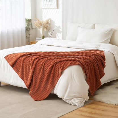 Fall Rust 3D Ribbed Jacquard Fleece Throw Blanket - Plush Velvet Decorative Bed Blanket (50" x 60") - Super Soft, Lightweight, and Cozy for Home Decor
