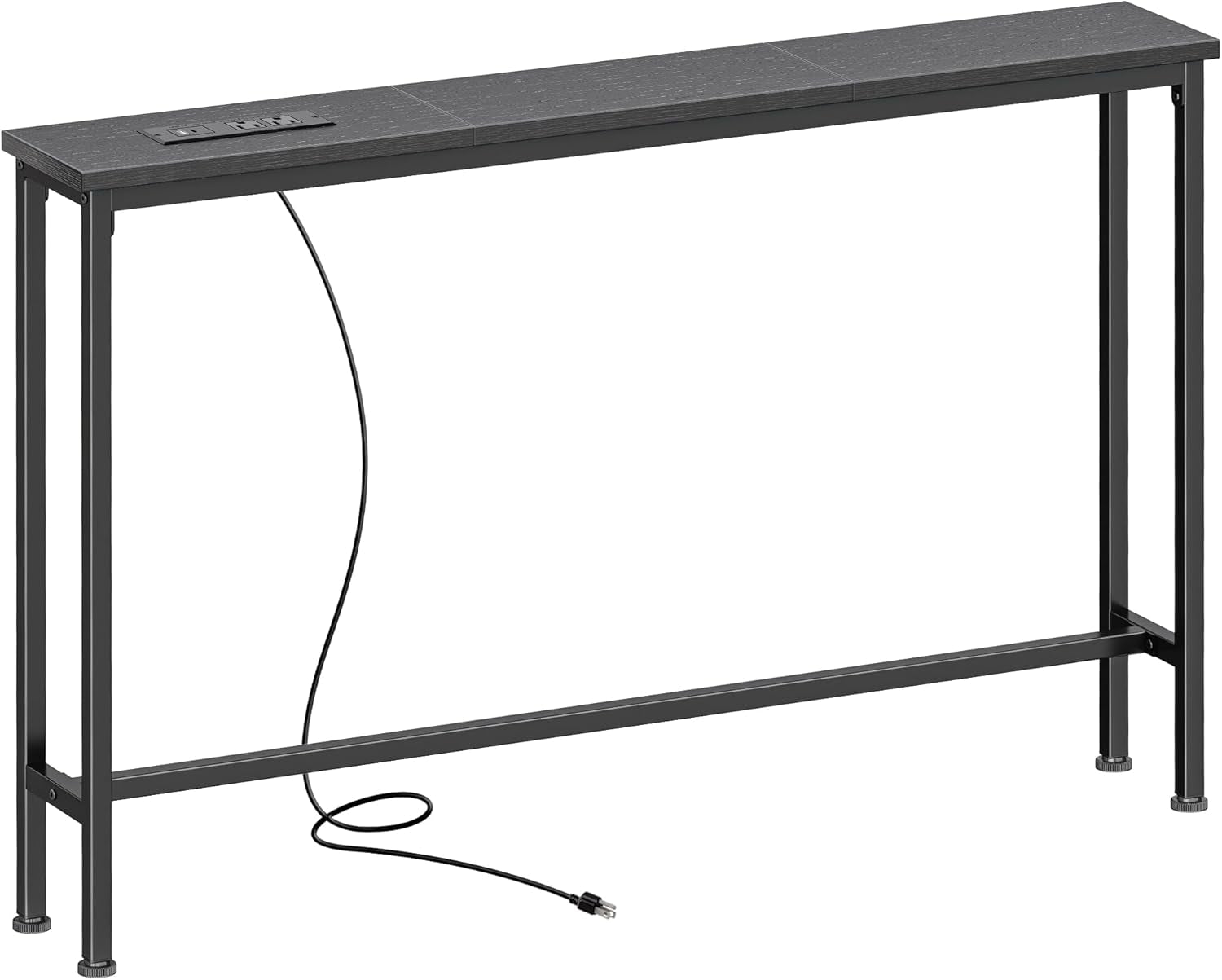 5.9-Inch Console Table with Integrated Outlet, Metal Frame Sofa Table for Living Room, Dimensions: 5.9 x 39.4 x 29.1 Inches, Black