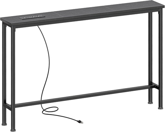 5.9-Inch Console Table with Integrated Outlet, Metal Frame Sofa Table for Living Room, Dimensions: 5.9 x 39.4 x 29.1 Inches, Black