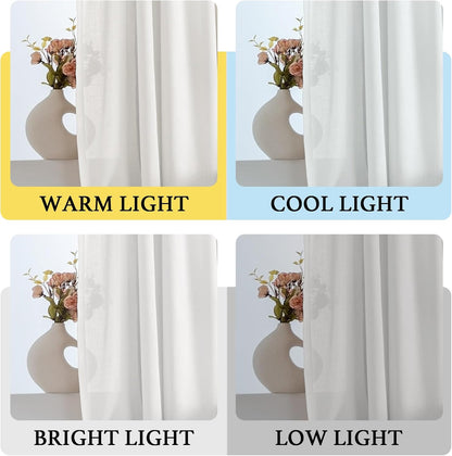 Tie up Linen Curtains 63 Inch Length Nature Linen Textured Privacy Curtain Multi Hanging Ways Shade Balloon Window Shade Rod Pocket Casual Curtain - 42X63 - White