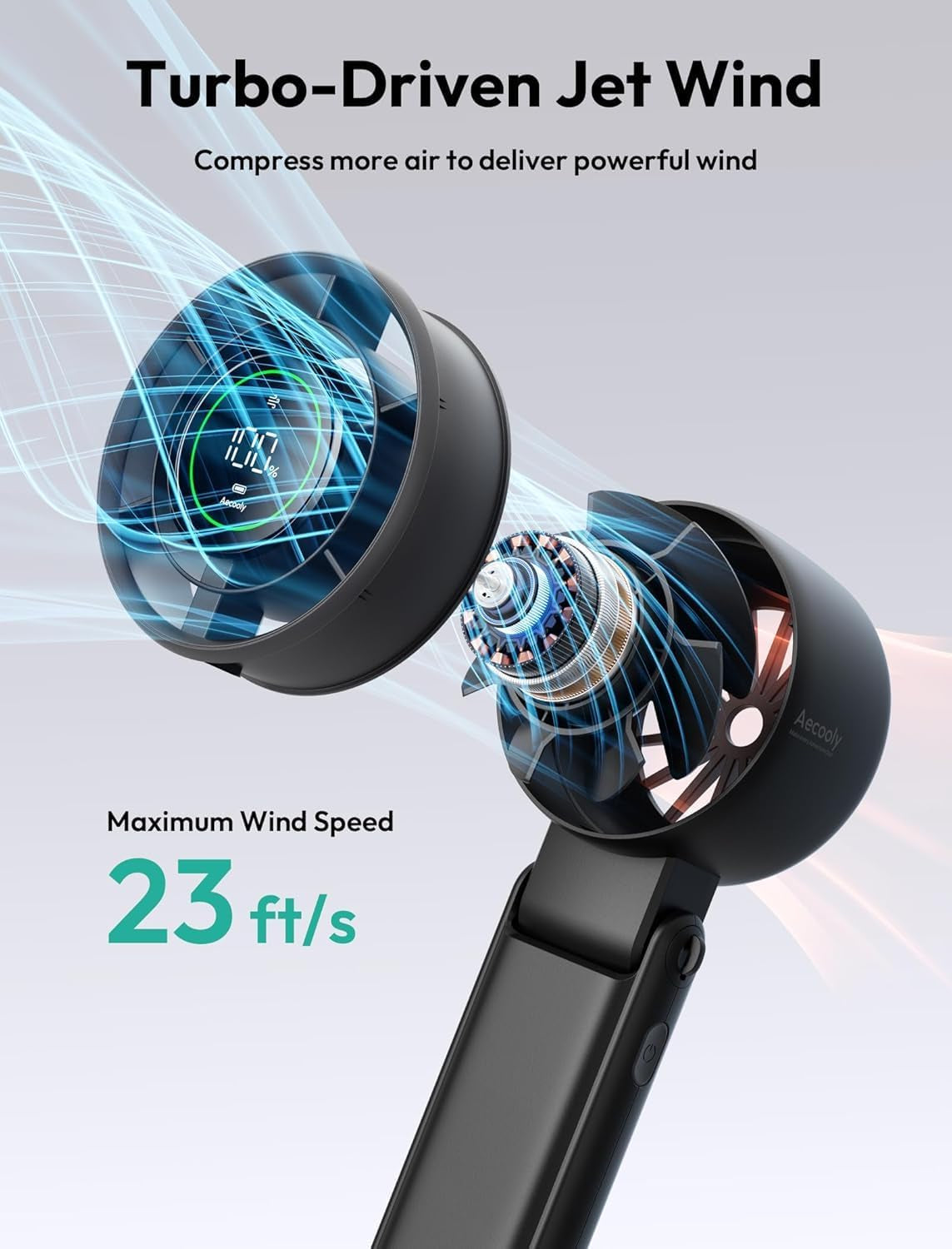 3 in 1 Portable Fan, Turbo Handheld Fan, USB Rechargeable Mini Personal [22H Max Cooling Time], Battery Powered Small Foldable Pocket for Travel, Summer, Gifts for Women, Girls -Black