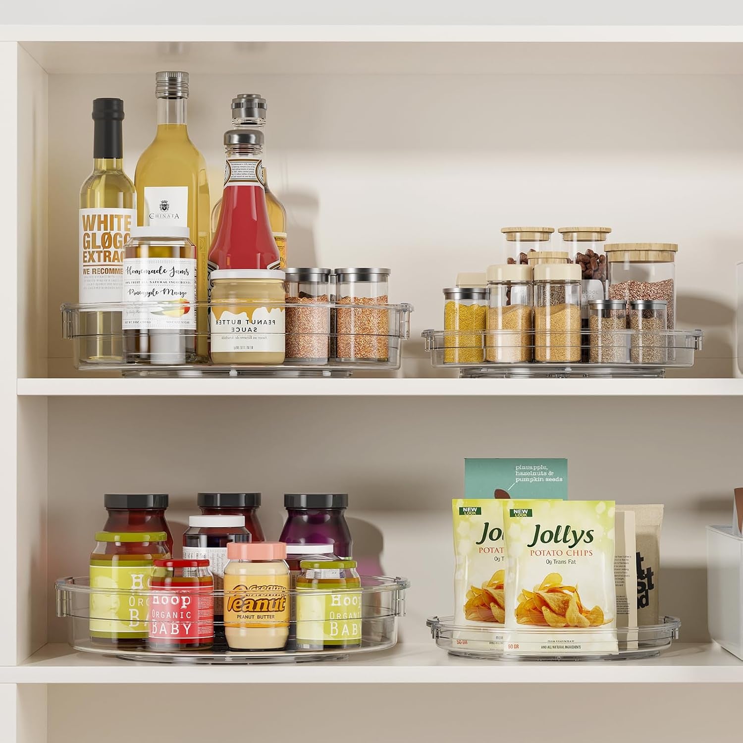 3 Pack Lazy Susan Organizer Turntable for Cabinet, Rotating Condiment Organizer for Kitchen Pantry Organizers and Storage, Table Top, Fridge, Countertop, Spice Organization, 9.25'' 10.6'' 12''