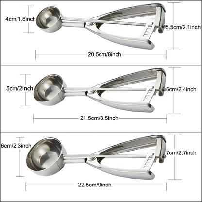 Cookie Scoop Set - #60/1 Tbsp, #40/2 Tbsp, #20/ 3Tbsp - 3 PCS Cookie Scoops for Baking Set of 3 - Cookie Dough Scoop - Made of 18/8 Stainless Steel
