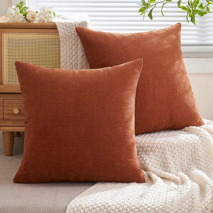 Rust Couch Pillow Covers 18X18 Inch, Set of 2 Soft Chenille Fall Decorative Square Throw Pillow Covers Farmhouse for Sofa Living Room Bed