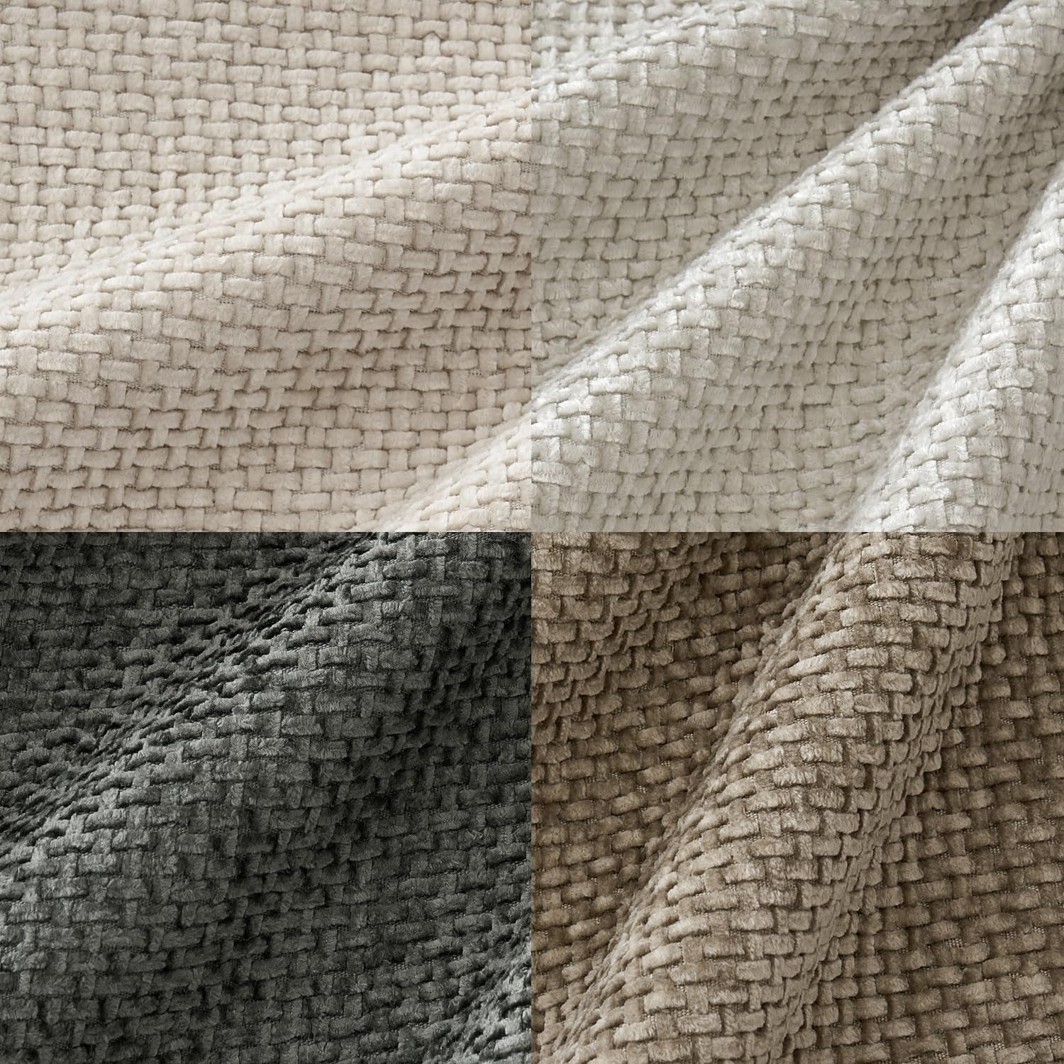 Set of 4 18x18 Inch Neutral Chenille Throw Pillow Covers - Soft Decorative Cushion Covers for Farmhouse Boho and Mid-Century Modern Home Decor in Sofa, Bedroom, and Living Room