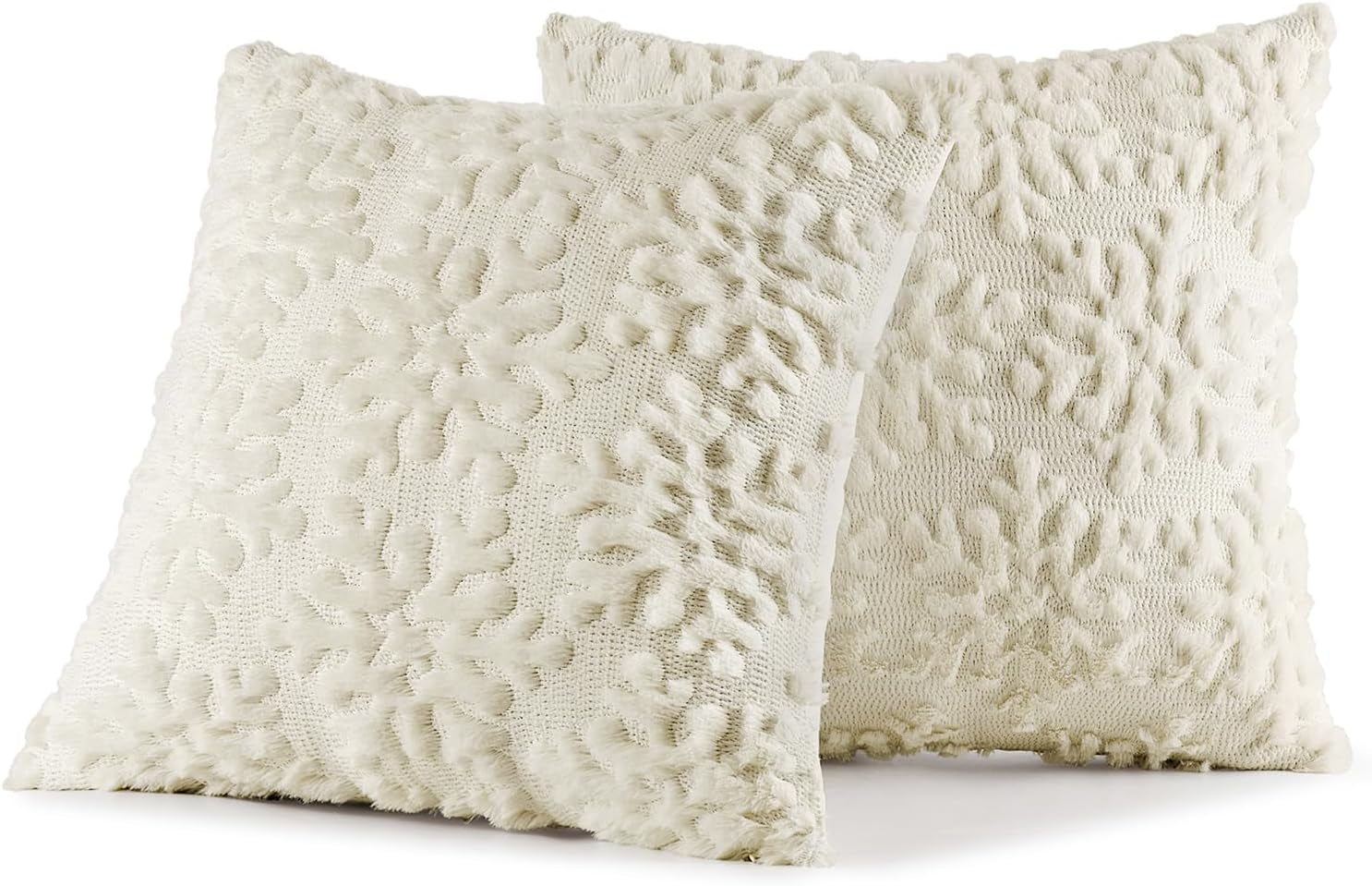 Christmas Cream White Throw Pillow Covers Snowflakes Decorative 18×18 Inch Faux Wool Winter Festival Couch Pillow Covers Set of 2 Farmhouse Holiday Home Decors for Sofa Livingroom Bed