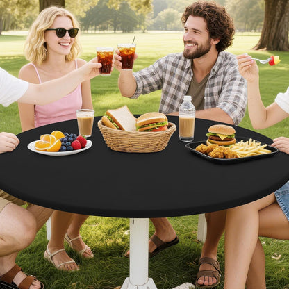 round Spandex Tablecloth, Elastic Fitted Washable Tablecloths for 36"-44" Tables, Waterpoof Stretch Picnic Table Cover for Dining, Indoor and Outdoor, Black