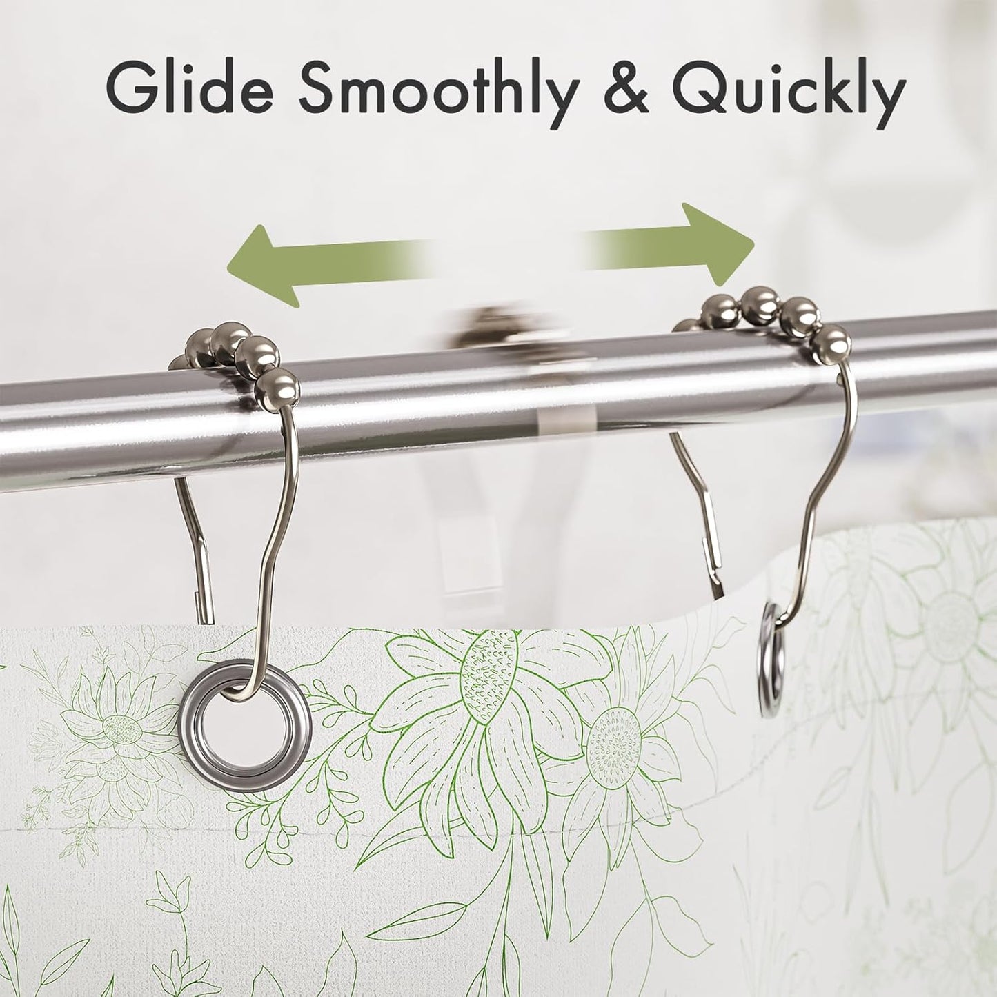 Shower Curtain Rings, Set of 12, Rust-Resistant Metal Shower Hooks Ring Shower Rings for Curtain Rolling Shower Curtain Hooks for Bathroom Shower Rod Shower Curtain Hangers, Nickel