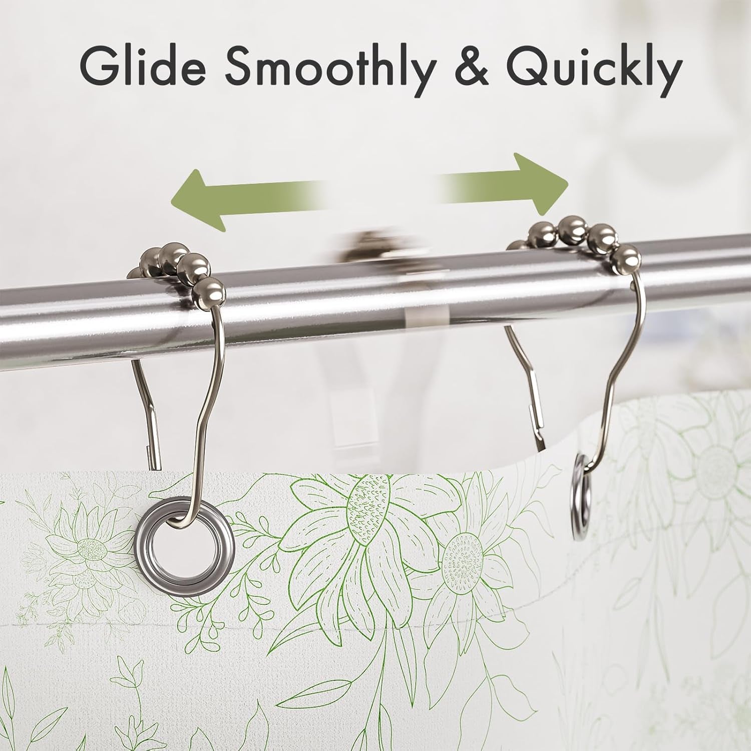 Shower Curtain Rings, Set of 12, Rust-Resistant Metal Shower Hooks Ring Shower Rings for Curtain Rolling Shower Curtain Hooks for Bathroom Shower Rod Shower Curtain Hangers, Nickel