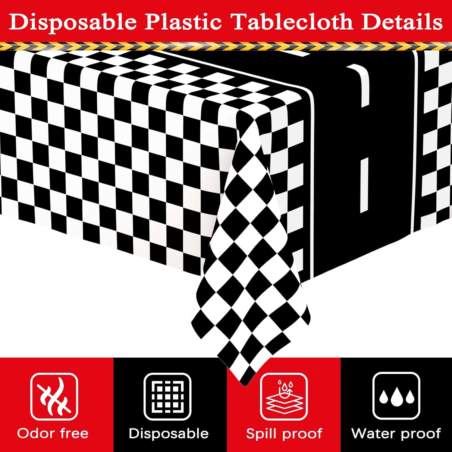 6 Pack Race Car Table Cloth Black and White Gingham Tablecloths Disposable Plastic Buffalo Check Tablecloth Checkered Flag Covers for Birthday, Outdoor Picnic, Birthday, Camping 54 × 108 Inch