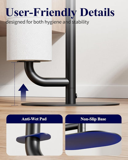Toilet Paper Holder Stand - Spacious Toilet Paper Storage for 4 Rolls, Rustproof Bathroom Organizers and Storage with Shelf for Phone & Small Items, 9.1"×5.8"×27.6", Black