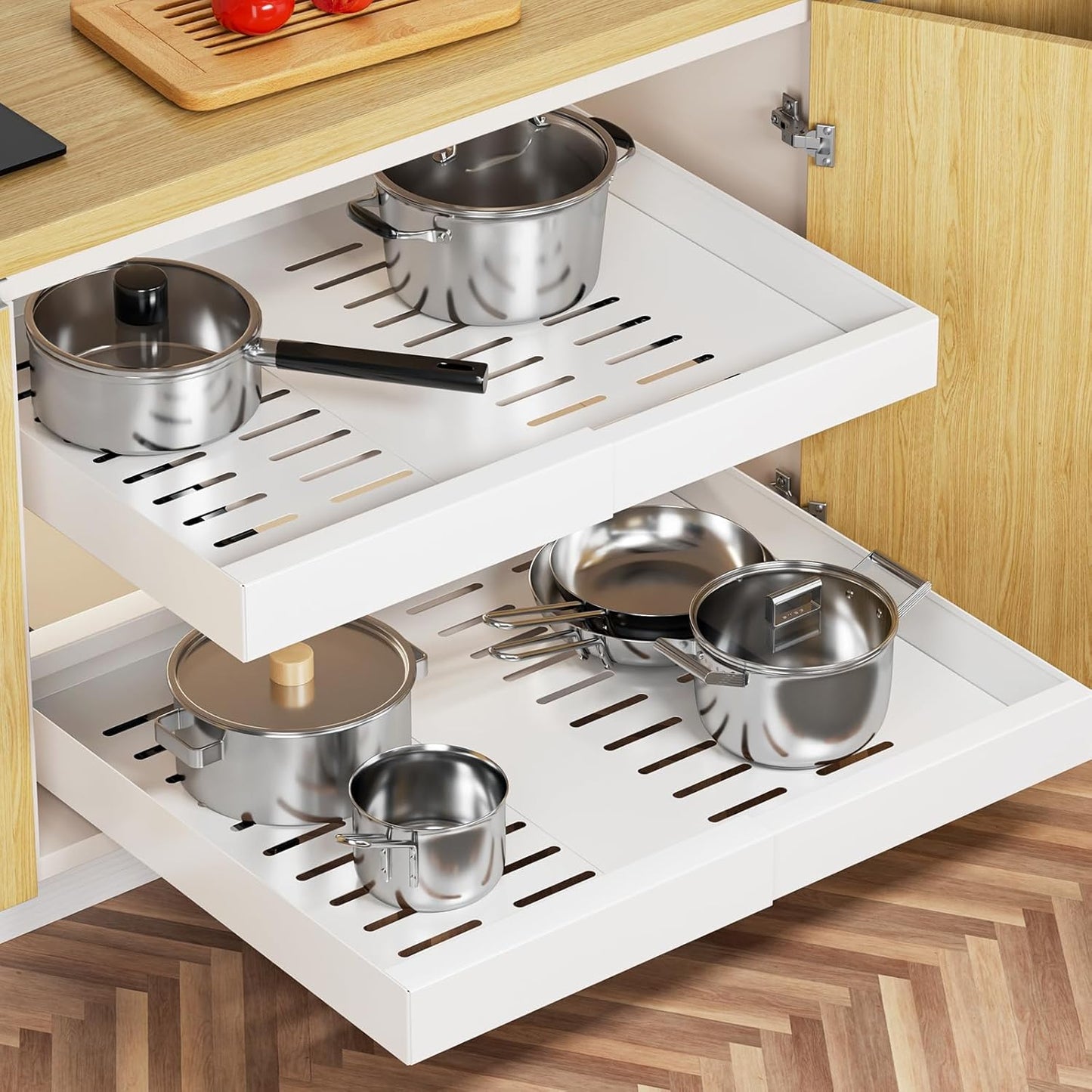 Pull Out Cabinet Organizer, 21" Deep Pull Out Drawers for Cabinets, Expandable Slide Out Drawers for Kitchen, Cabinets, Bathroom, Pantry Storage