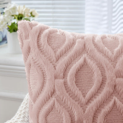 Blush Pink Valentines Throw Pillow Covers 18X18 Inch, Soft Spring Plush Faux Wool Couch Pillow Covers Set of 2 Decorative Farmhouse Boho Throw Pillows for Sofa Living Room Bed