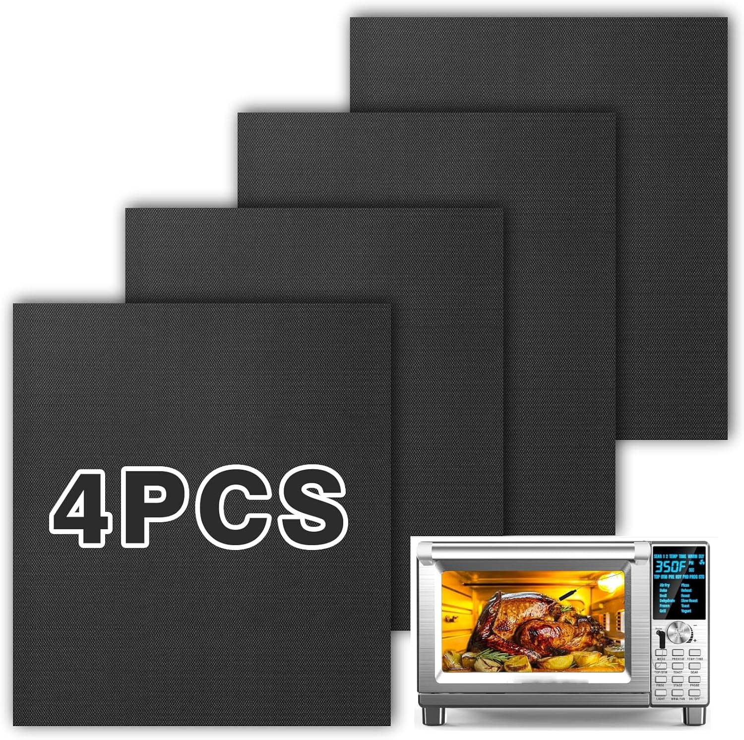 4 Pack Air Fryer Liners for Nuwave Bravo Air Fryer Toaster Smart Oven, Baking Mat Air Fryer Liners Reusable Compatible with Nuwave 30-QT XL Capacity Countertop Convection Oven