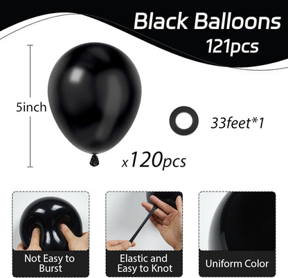 120Pcs 5 Inch Black Balloons, Small Black Latex Balloons for Graduation Halloween Birthday Party Decorations