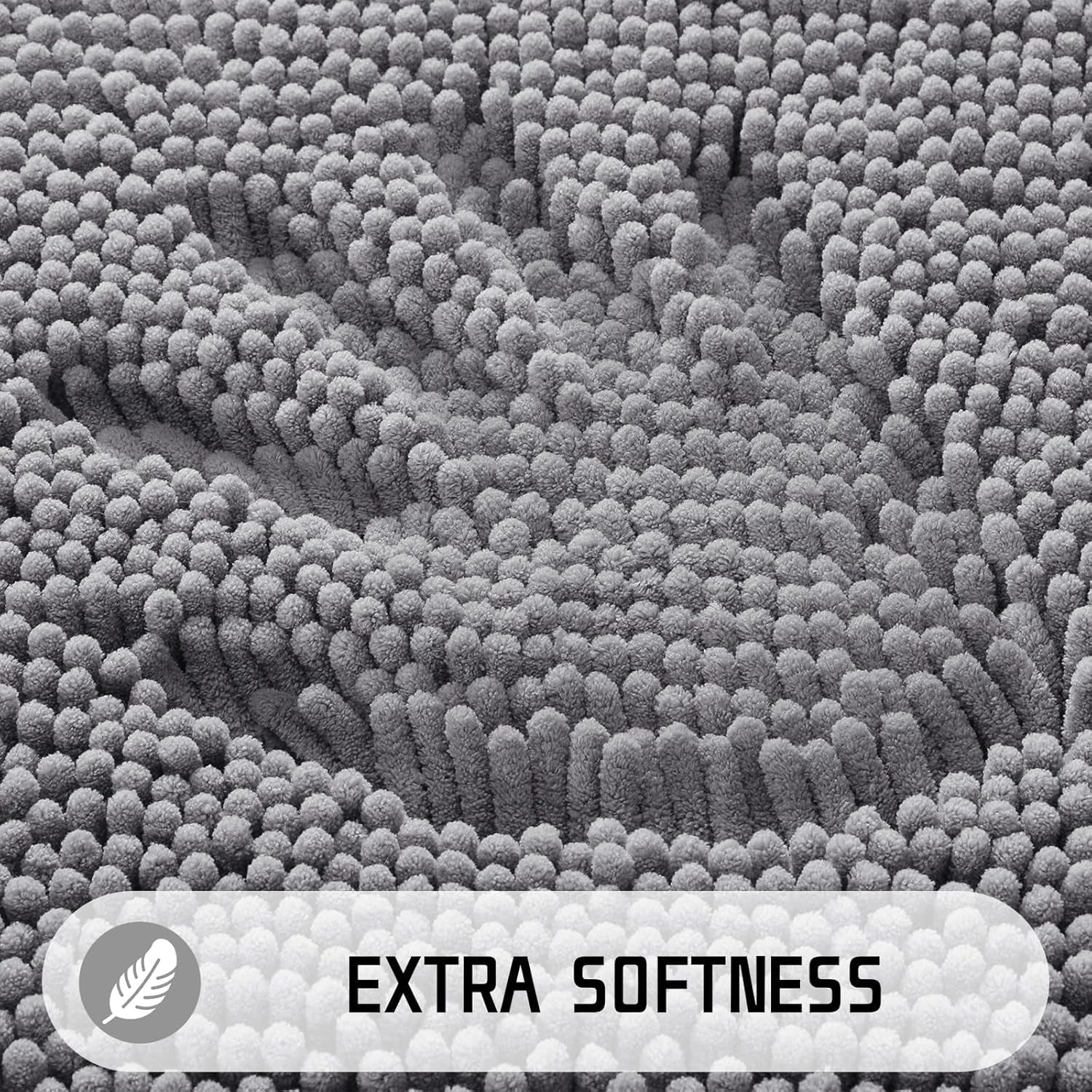 Chenille Bathroom Rugs - 24"X17" Super Luxury Soft & Absorbent Quick Dry - Non Slip Bath Mat for Tub Shower - Machine Washable - Gray