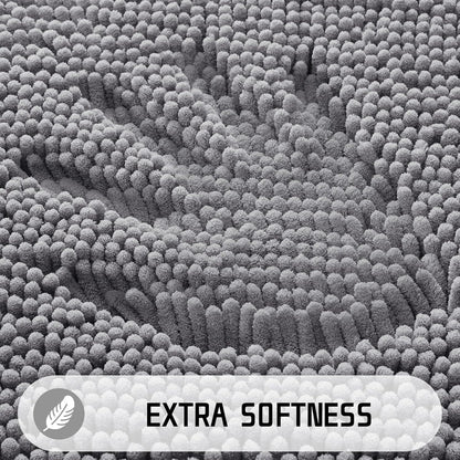 Chenille Bathroom Rugs - 24"X17" Super Luxury Soft & Absorbent Quick Dry - Non Slip Bath Mat for Tub Shower - Machine Washable - Gray