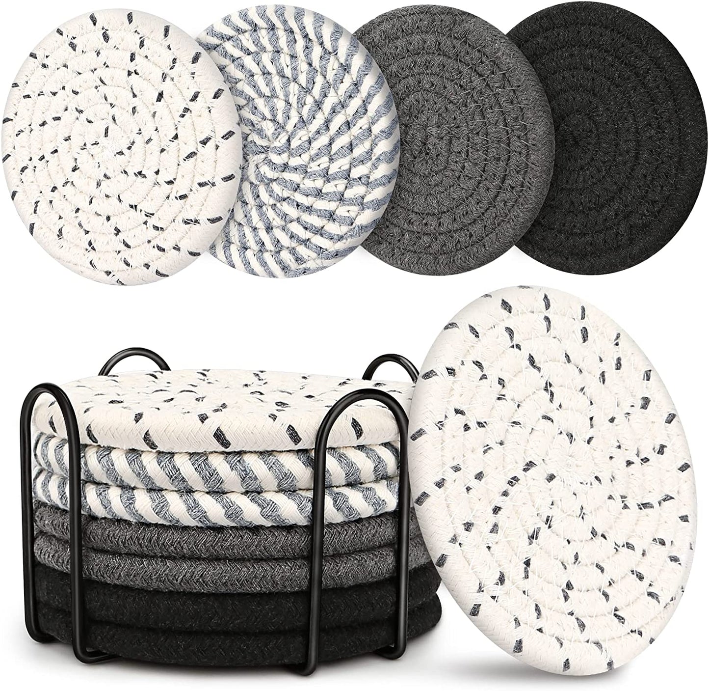 Absorbent Coaster Set of 8 with Holder - Decorative Coasters for Coffee Tables and Living Rooms, Ideal for Housewarming Gifts