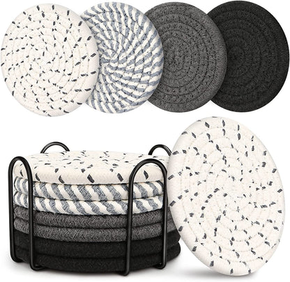 Absorbent Coaster Set of 8 with Holder - Decorative Coasters for Coffee Tables and Living Rooms, Ideal for Housewarming Gifts